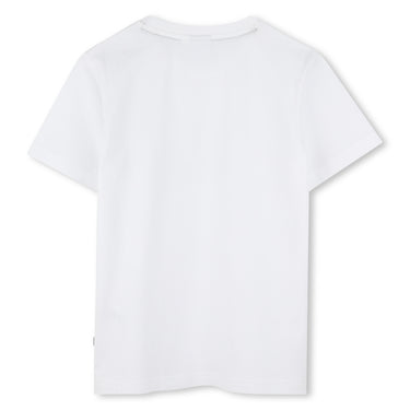 BOSS Playera para niño y adolescente, blanca print logo de barras al frente